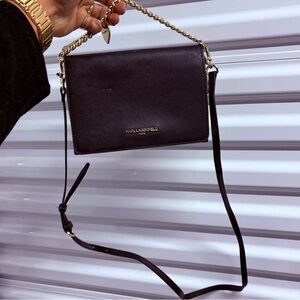 Karl Lagerfeld Dark Brown Crossbody Bag with Gold Chain